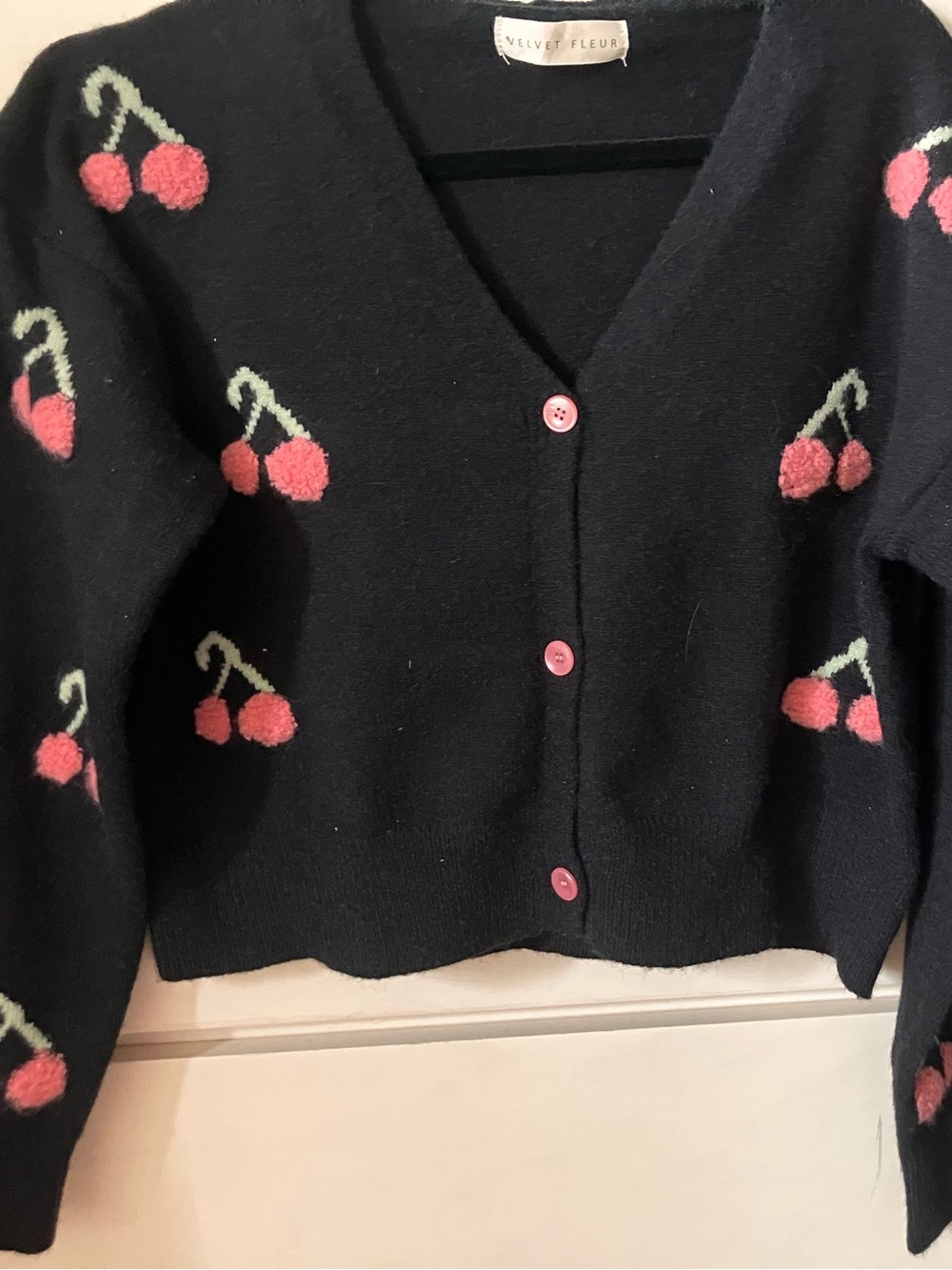 Black Cherry-Pattern V-Neck Cardigan